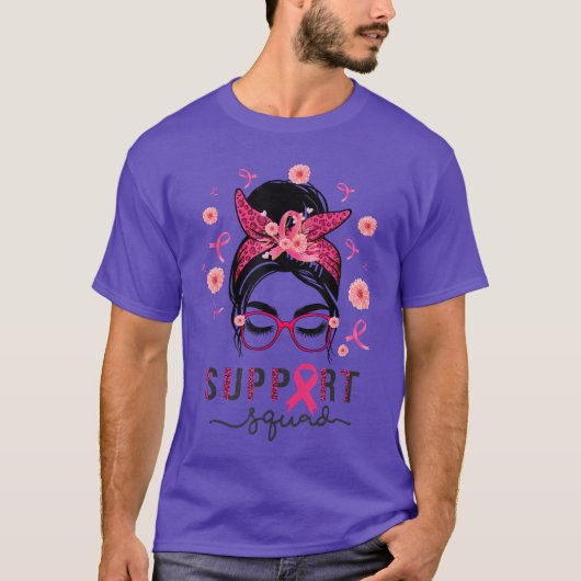 Support Squad Messy Bun Pink Warrior Awareness 2 T-shirt (Voorkant)