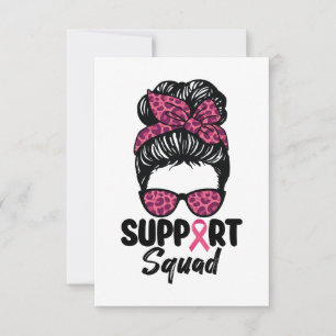 Support Squad Messy Bun Pink Warrior Breast Cancer Bedankkaart