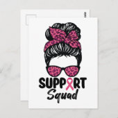 Support Squad Messy Bun Pink Warrior Breast Cancer Briefkaart (Voorkant / Achterkant)