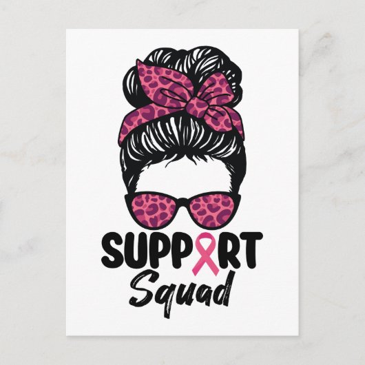 Support Squad Messy Bun Pink Warrior Breast Cancer Briefkaart (Voorkant)