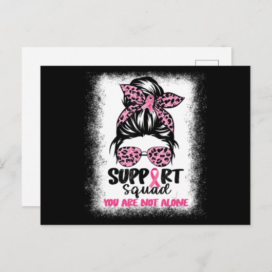 Support Squad Messy Bun Pink Warrior Breast Cancer Briefkaart (Voorkant / Achterkant)