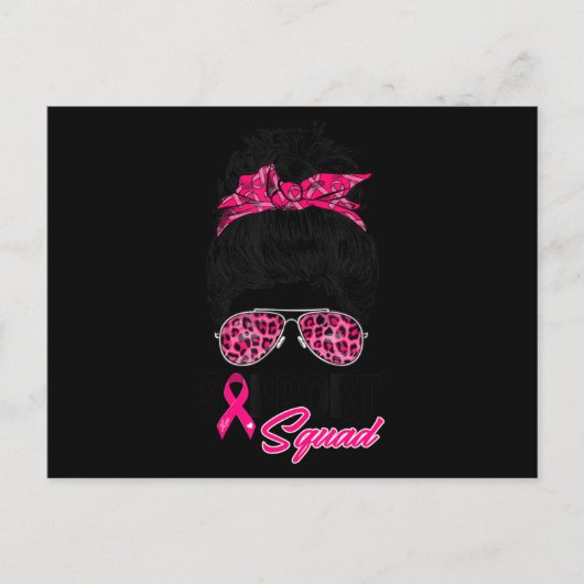 Support Squad Messy Bun Pink Warrior Breast Cancer Briefkaart (Voorkant)