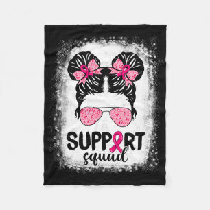 Support Squad Messy Bun Pink Warrior Breast Cancer Fleece Deken