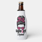 Support Squad Messy Bun Pink Warrior Breast Cancer Flesjeskoeler (Fles Voorkant)
