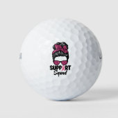 Support Squad Messy Bun Pink Warrior Breast Cancer Golfballen (Voorkant)