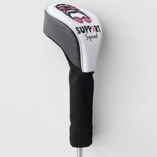Support Squad Messy Bun Pink Warrior Breast Cancer Golfheadcover (Schuin)