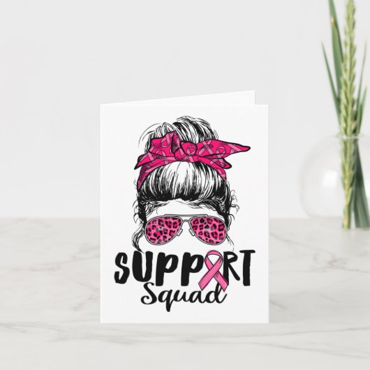 Support Squad Messy Bun Pink Warrior Breast Cancer Kaart (Voorkant)