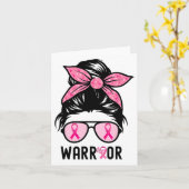 Support Squad Messy Bun Pink Warrior Breast Cancer Kaart (Gele Bloem)