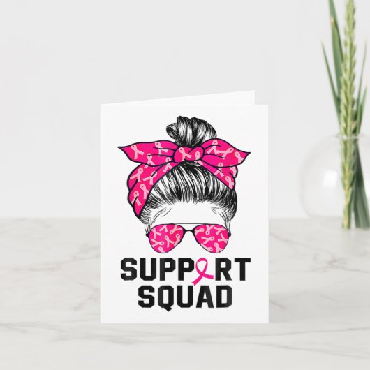 Support Squad Messy Bun Pink Warrior Breast Cancer Kaart (Voorkant)