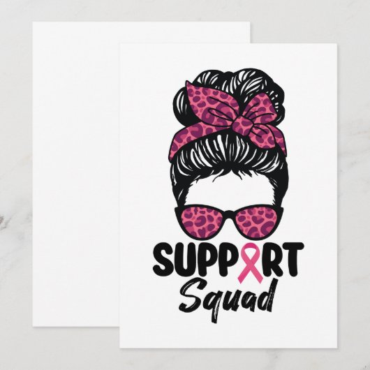 Support Squad Messy Bun Pink Warrior Breast Cancer Kaart