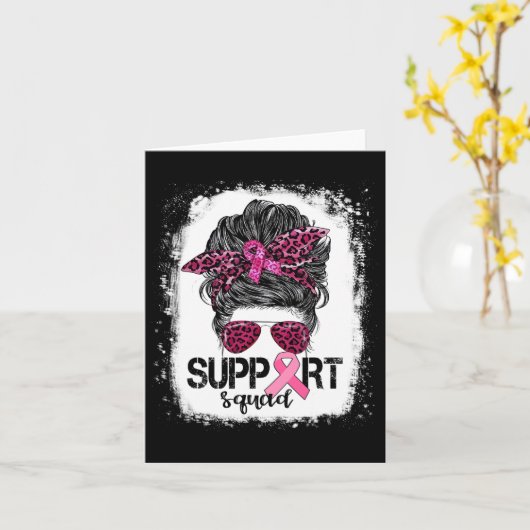 Support Squad Messy Bun Pink Warrior Breast Cancer Kaart (Gele Bloem)