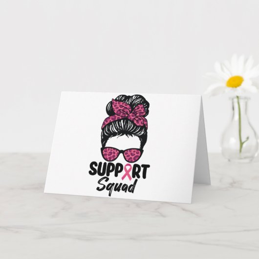 Support Squad Messy Bun Pink Warrior Breast Cancer Kaart (Kleine Plant)