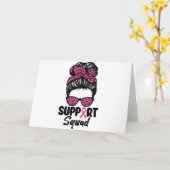 Support Squad Messy Bun Pink Warrior Breast Cancer Kaart (Gele Bloem)