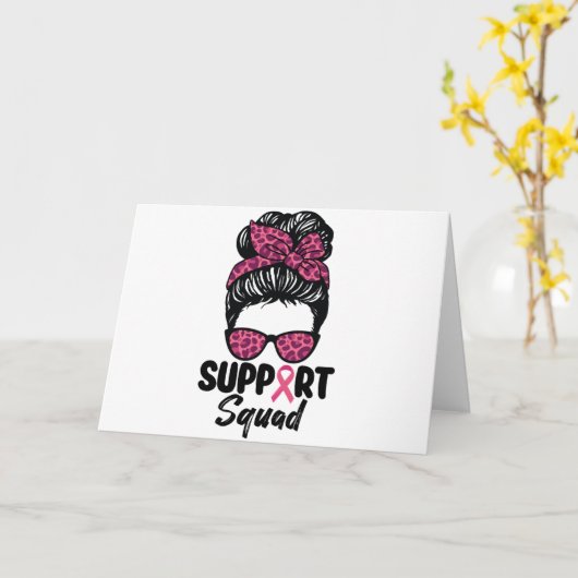 Support Squad Messy Bun Pink Warrior Breast Cancer Kaart (Gele Bloem)