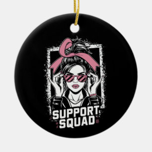 Support Squad Messy Bun Pink Warrior Breast Cancer Keramisch Ornament