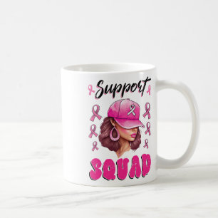 Support Squad Messy Bun Pink Warrior Breast Cancer Koffiemok