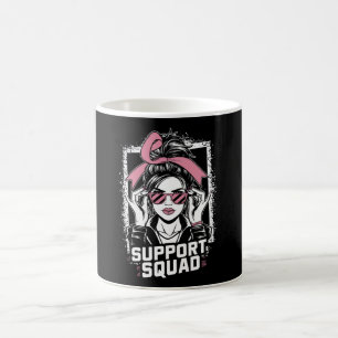 Support Squad Messy Bun Pink Warrior Breast Cancer Koffiemok