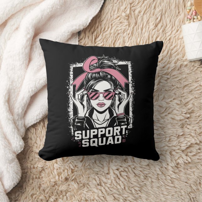 Support Squad Messy Bun Pink Warrior Breast Cancer Kussen (Deken)