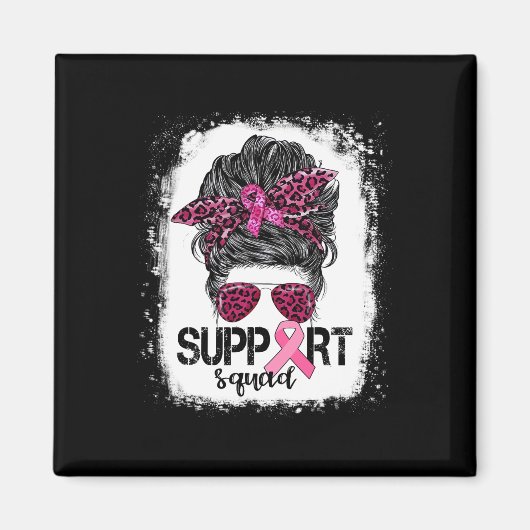 Support Squad Messy Bun Pink Warrior Breast Cancer Magneet (Voorkant)