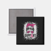 Support Squad Messy Bun Pink Warrior Breast Cancer Magneet (Voorkant / Achterkant)