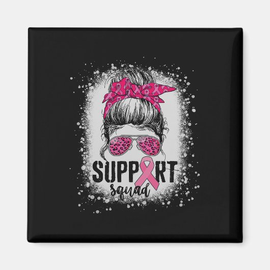 Support Squad Messy Bun Pink Warrior Breast Cancer Magneet (Voorkant)