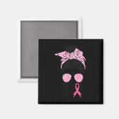 Support Squad Messy Bun Pink Warrior Breast Cancer Magneet (Voorkant / Achterkant)