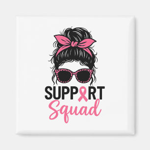 Support Squad Messy Bun Pink Warrior Breast Cancer Magneet