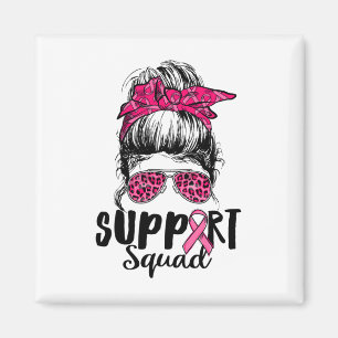 Support Squad Messy Bun Pink Warrior Breast Cancer Magneet