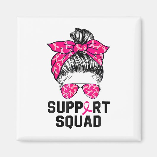 Support Squad Messy Bun Pink Warrior Breast Cancer Magneet (Voorkant)