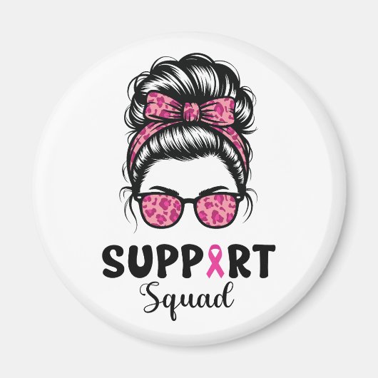 Support Squad Messy Bun Pink Warrior Breast Cancer Magneet (Voorkant)