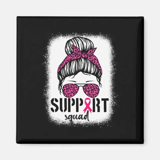 Support Squad Messy Bun Pink Warrior Breast Cancer Magneet (Voorkant)