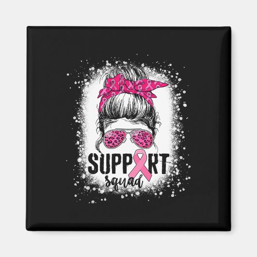 Support Squad Messy Bun Pink Warrior Breast Cancer Magneet (Voorkant)