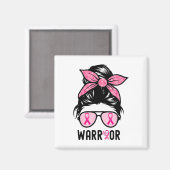 Support Squad Messy Bun Pink Warrior Breast Cancer Magneet (Voorkant / Achterkant)