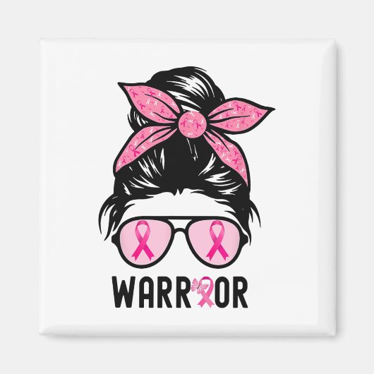 Support Squad Messy Bun Pink Warrior Breast Cancer Magneet (Voorkant)
