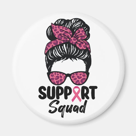 Support Squad Messy Bun Pink Warrior Breast Cancer Magneet (Voorkant)
