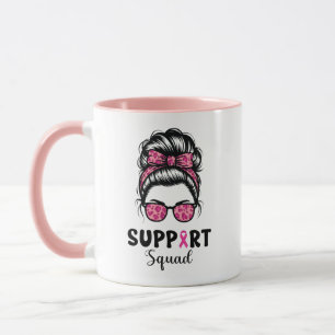 Support Squad Messy Bun Pink Warrior Breast Cancer Mok