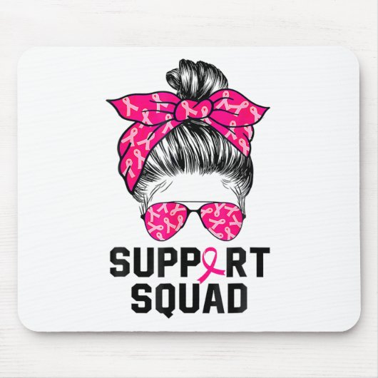 Support Squad Messy Bun Pink Warrior Breast Cancer Muismat (Voorkant)