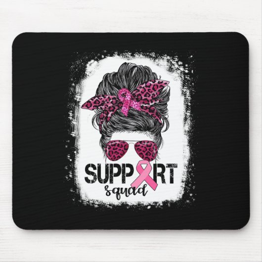 Support Squad Messy Bun Pink Warrior Breast Cancer Muismat (Voorkant)