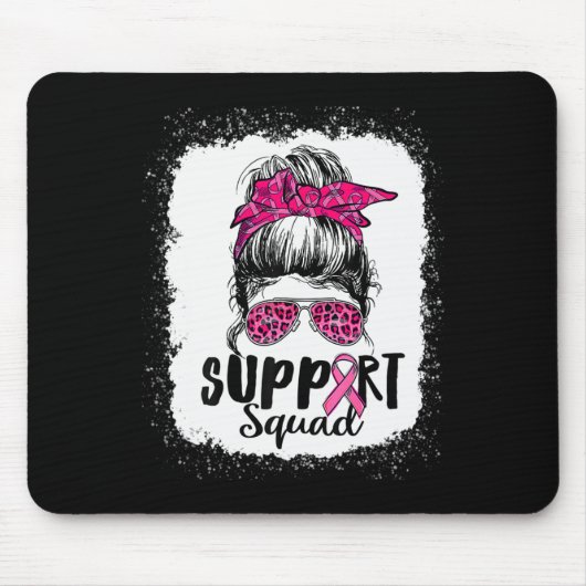 Support Squad Messy Bun Pink Warrior Breast Cancer Muismat (Voorkant)