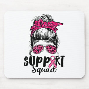Support Squad Messy Bun Pink Warrior Breast Cancer Muismat