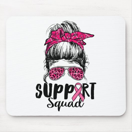 Support Squad Messy Bun Pink Warrior Breast Cancer Muismat (Voorkant)