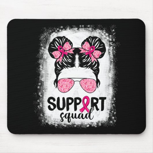 Support Squad Messy Bun Pink Warrior Breast Cancer Muismat (Voorkant)