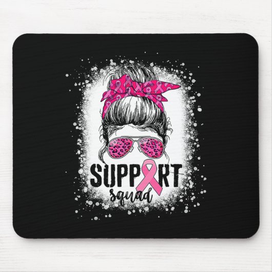 Support Squad Messy Bun Pink Warrior Breast Cancer Muismat (Voorkant)