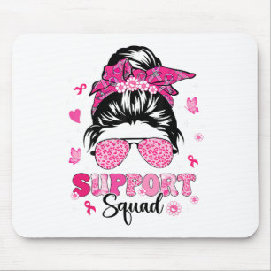 Support Squad Messy Bun Pink Warrior Breast Cancer Muismat