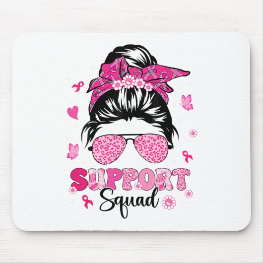 Support Squad Messy Bun Pink Warrior Breast Cancer Muismat (Voorkant)