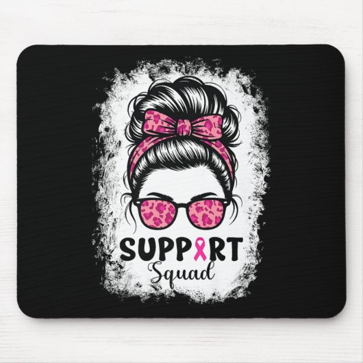 Support Squad Messy Bun Pink Warrior Breast Cancer Muismat (Voorkant)