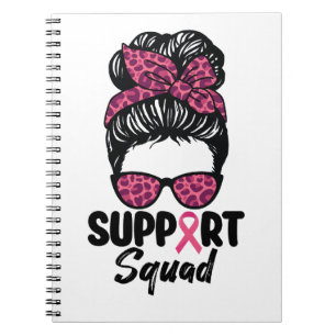Support Squad Messy Bun Pink Warrior Breast Cancer Notitieboek