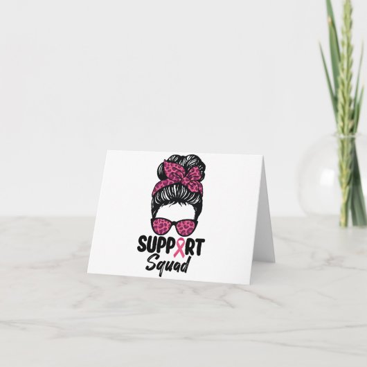 Support Squad Messy Bun Pink Warrior Breast Cancer Notitiekaartje (Voorkant)