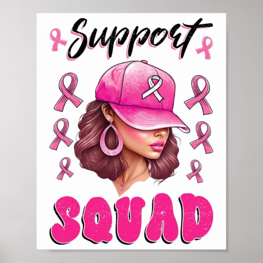 Support Squad Messy Bun Pink Warrior Breast Cancer Poster (Voorkant)