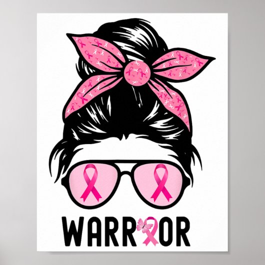 Support Squad Messy Bun Pink Warrior Breast Cancer Poster (Voorkant)
